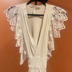 Jen's Pirate Booty Long Linen Wrap Dress, Size M, Cream